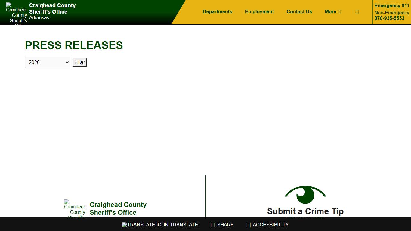 Press Releases - Craighead County Arkansas Sheriff's Office Jonesboro - Lake City